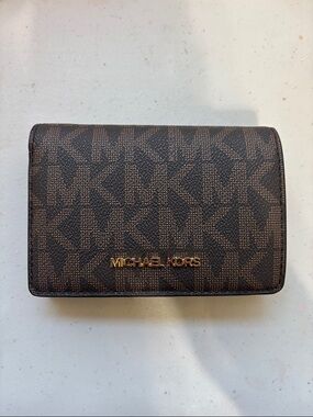 Michael Kors Brown MK Logo Bifold Wallet with Gold Logo